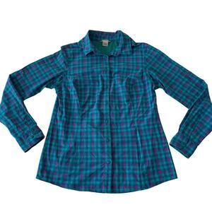 Duluth Trading Co Long Sleeve Sidewinder Button Front Shirt S Blue Purple Plaid